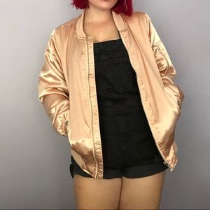 Pink, metallic bomber jacket